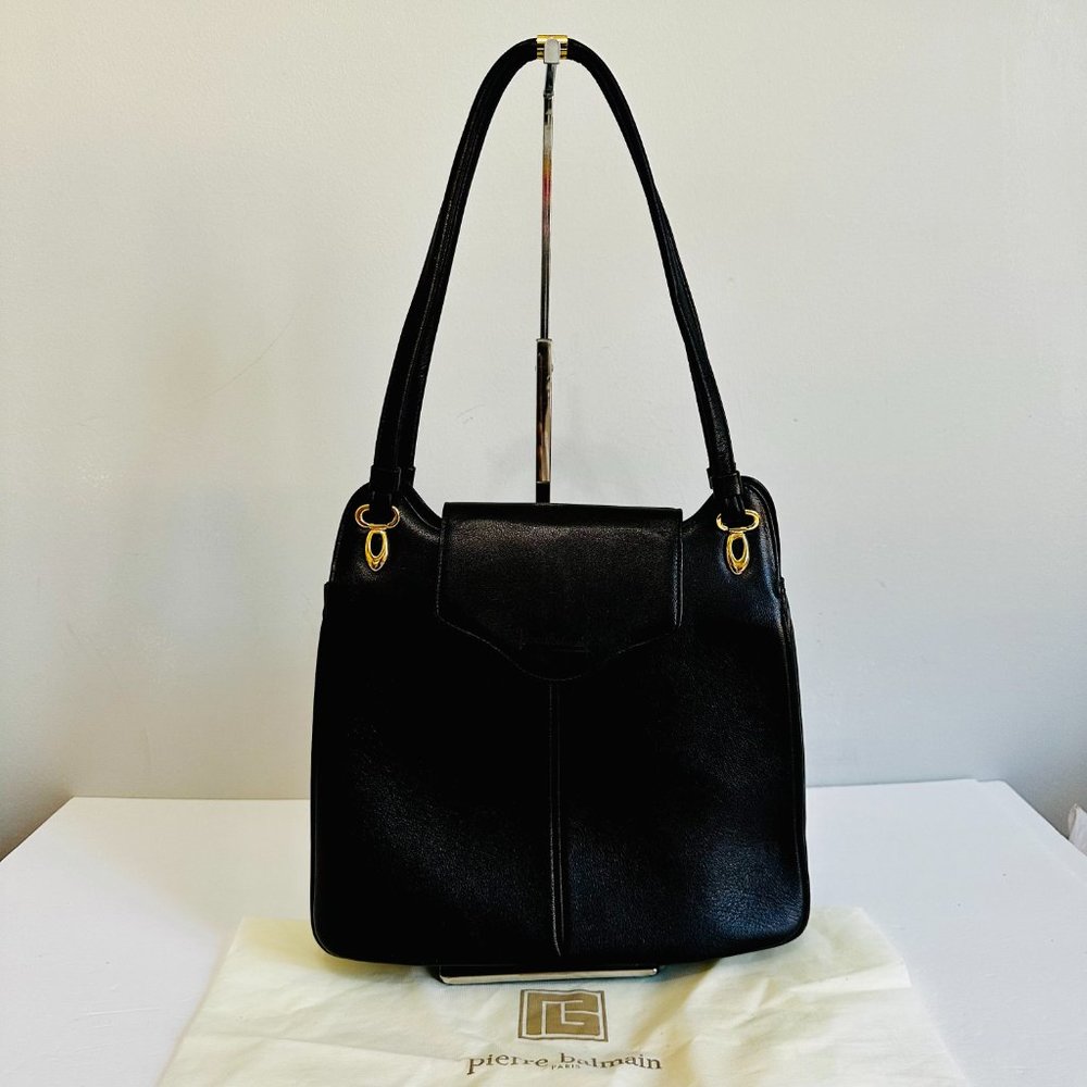 AUTHENTIC PIERRE BALMAIN PARIS VINTAGE LEATHER SHOULDER BAG WITH DUST BAG